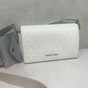 Michael Kors Vincent Crossbody White MK Signature Logo Silver/White